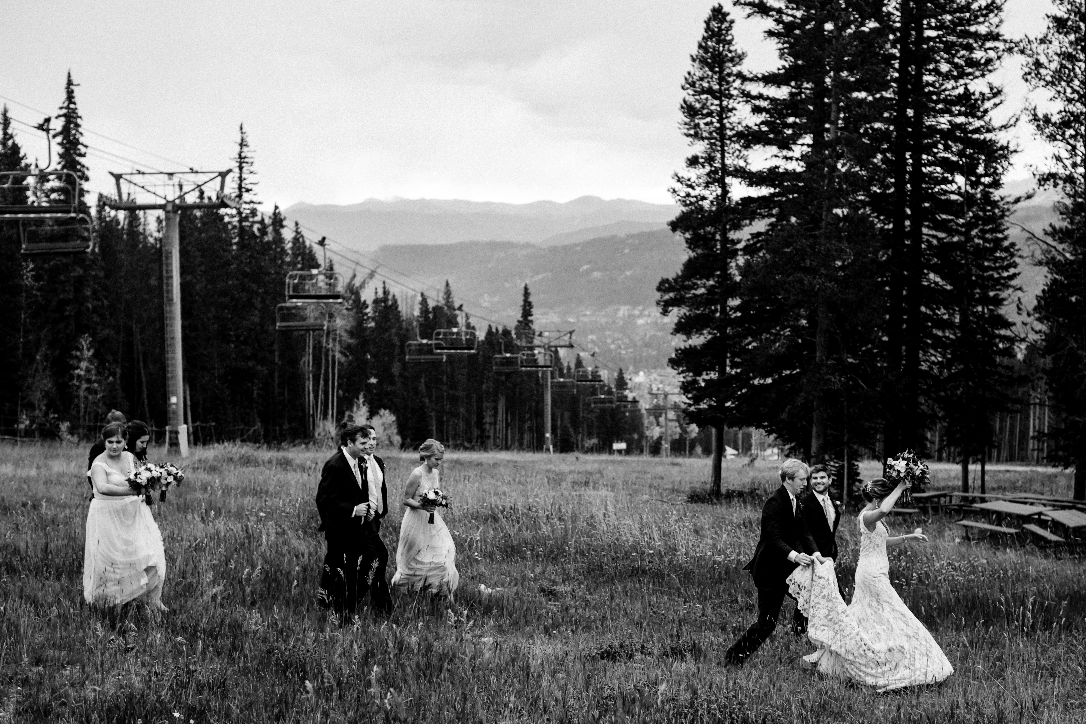 The wedding party on the ski slopes of Breckenridge just before Justin & Katie's Tenmile Station Fall Wedding. The wedding party on the ski slopes of Breckenridge just before Justin & Katie's Tenmile Station Fall Wedding.